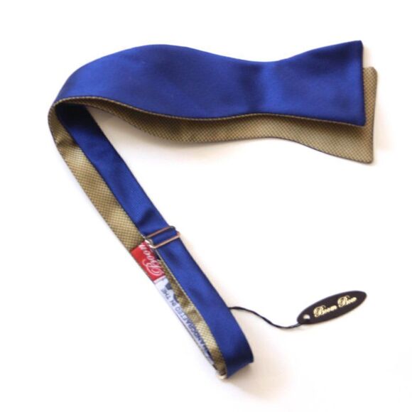 Mens bow tie Silk Blue Gold Reversible Italian silk Bow tie Self-tied - Picture 6 of 6
